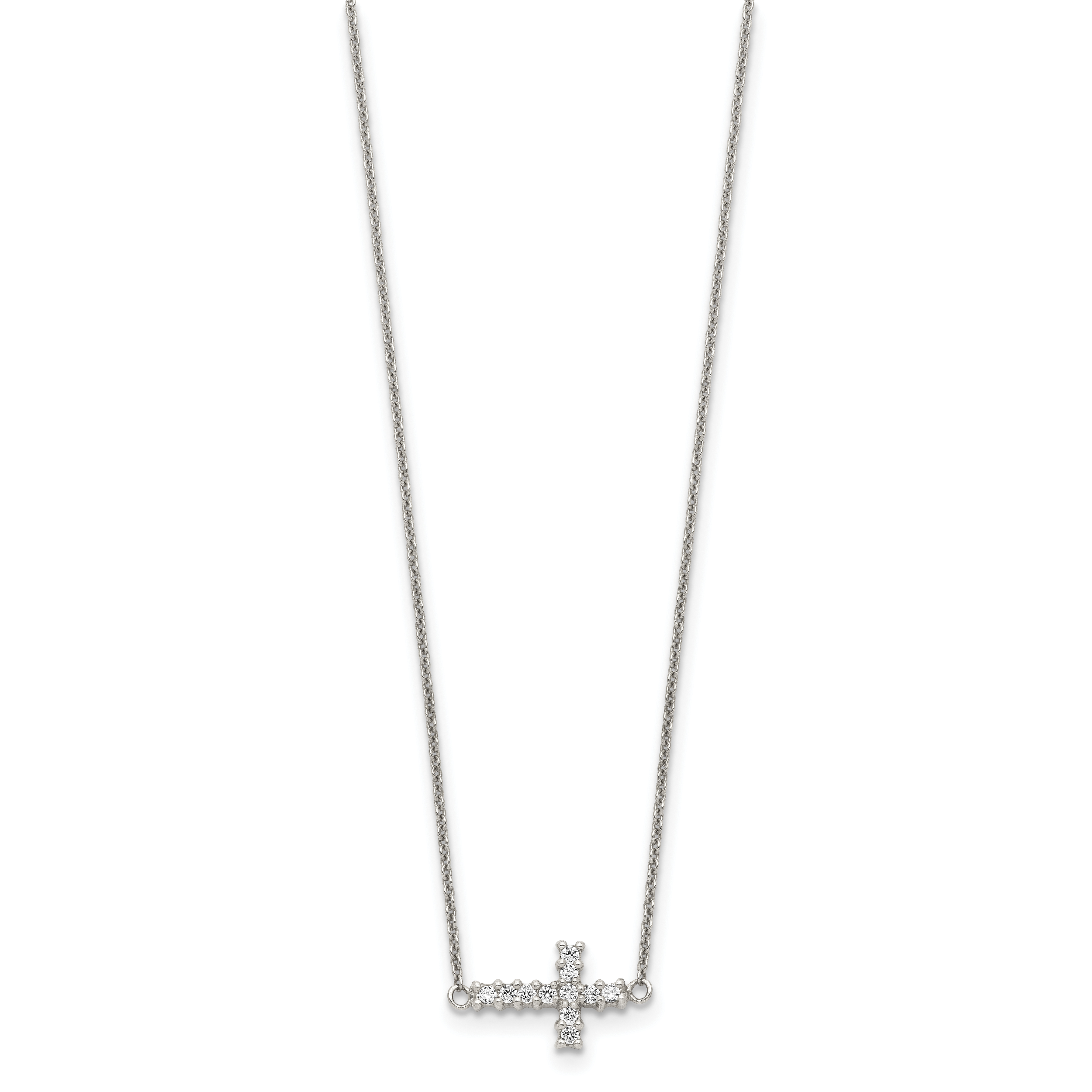 Sterling Silver 18in CZ Sideways Cross Necklace Secondary image