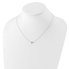 Sterling Silver 18in CZ Sideways Cross Necklace