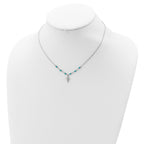 Sterling Silver RH-plated CZ Cross Synth. Turquoise 2in ext Necklace