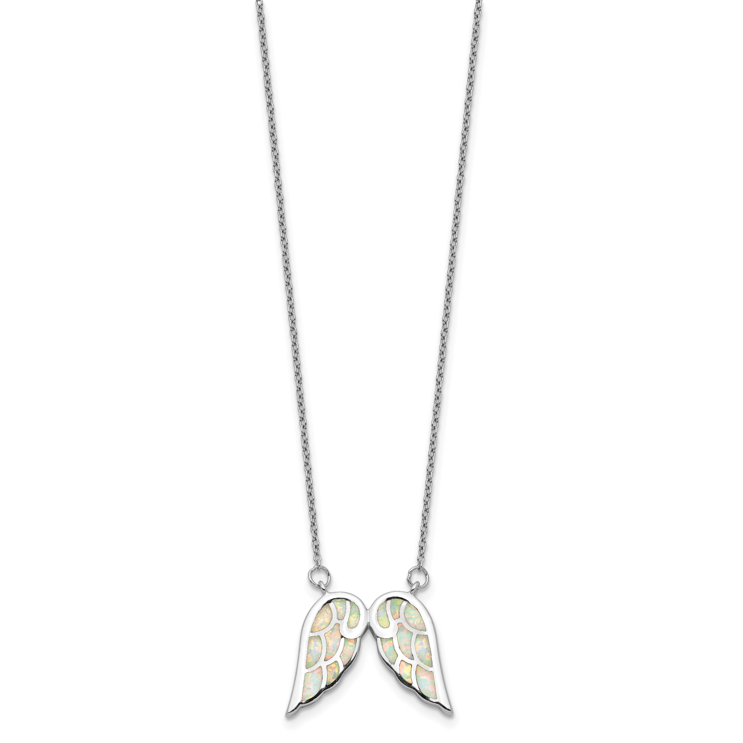 Sterling Silver Rhod-plated Created Opal Wings With 1.5in ext Necklace Secondary image