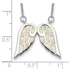 Sterling Silver Rhod-plated Created Opal Wings With 1.5in ext Necklace
