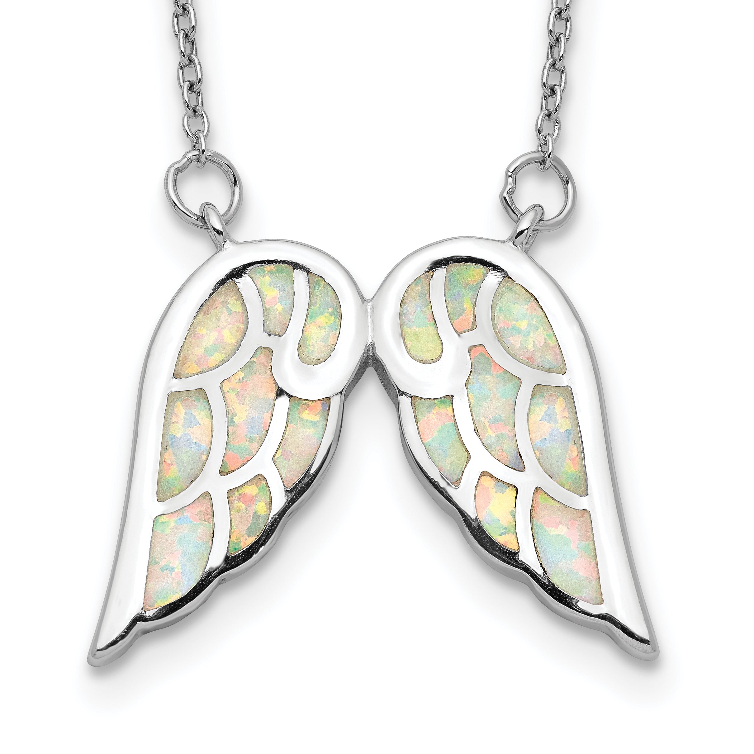 Sterling Silver Rhod-plated Created Opal Wings With 1.5in ext Necklace Main image