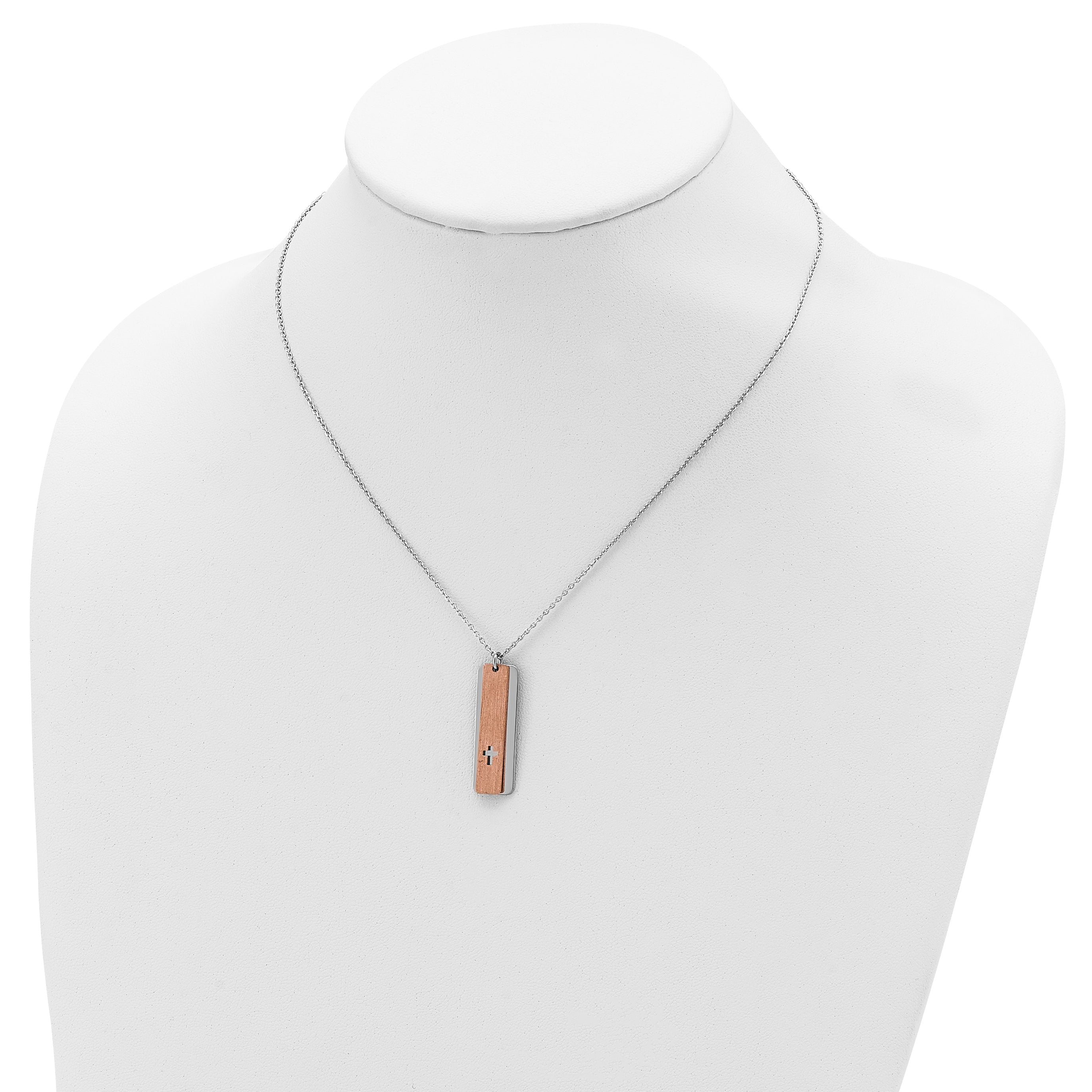 Sterling Silver RH-plated Dogtag With Rose-tone Cross With 1.25in ext Necklace
