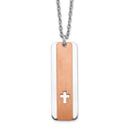 Sterling Silver RH-plated Dogtag With Rose-tone Cross With 1.25in ext Necklace