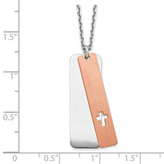 Sterling Silver RH-plated Dogtag With Rose-tone Cross With 1.25in ext Necklace