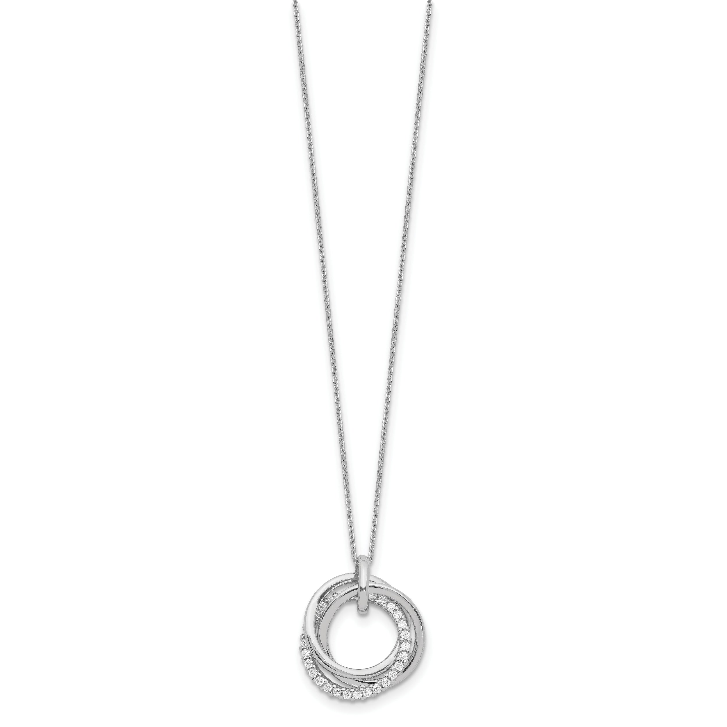Sterling Silver Rhodium Plated Fancy CZ Necklace With 2in ext.