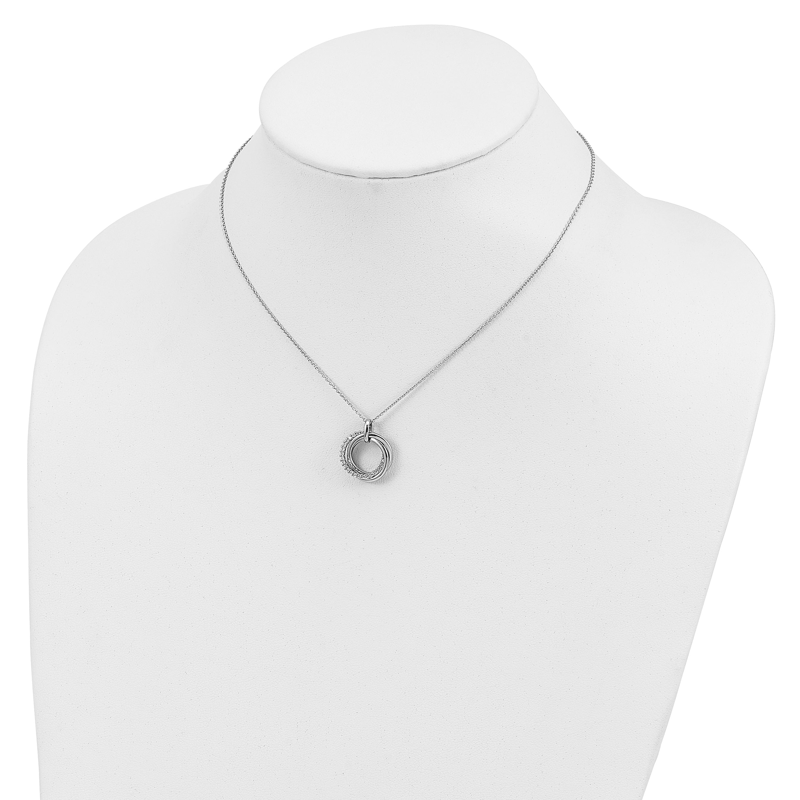 Sterling Silver Rhodium Plated Fancy CZ Necklace With 2in ext.