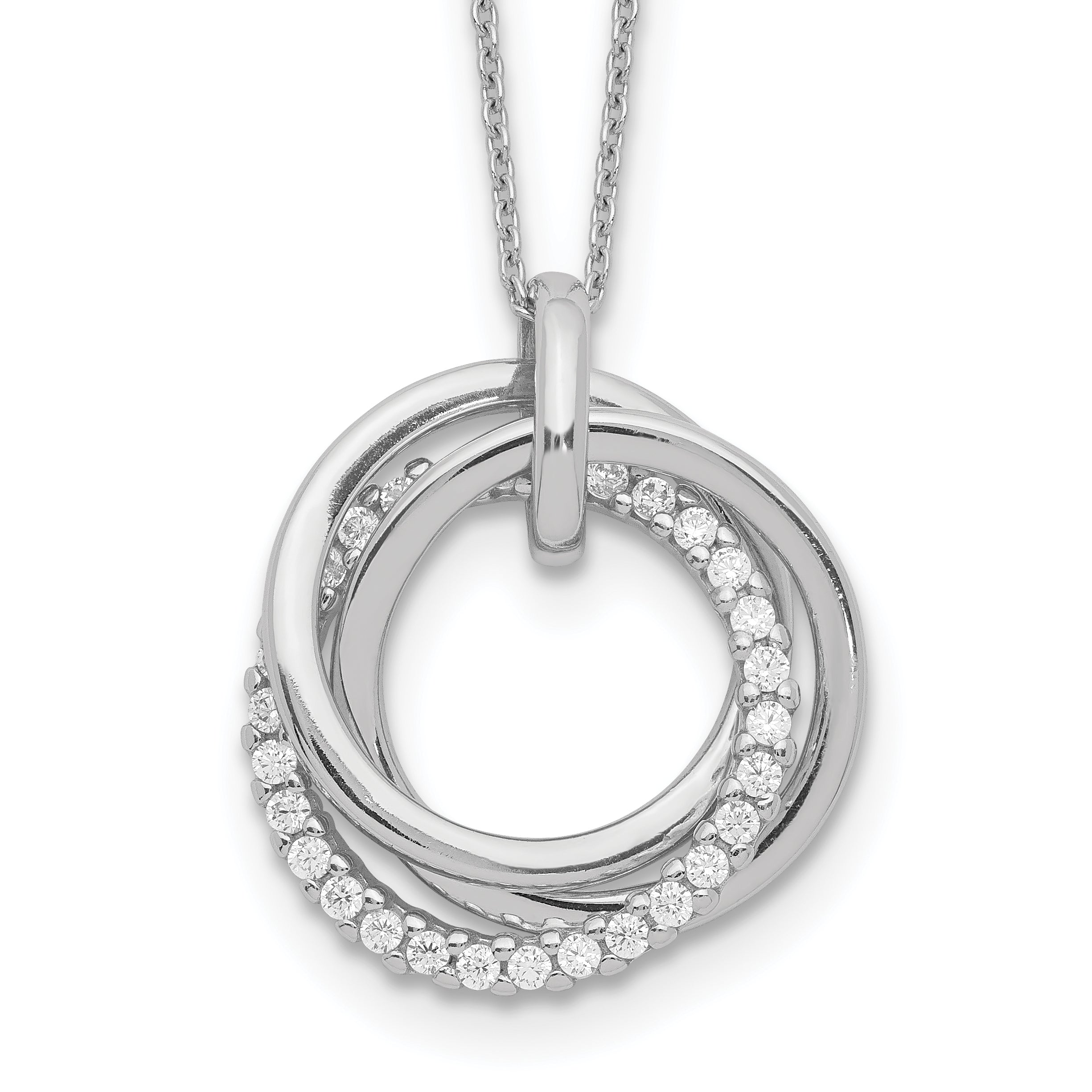 Sterling Silver Rhodium Plated Fancy CZ Necklace With 2in ext.