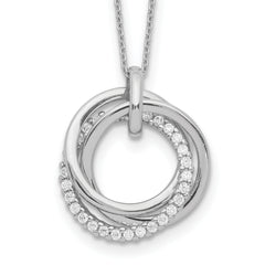 Sterling Silver Rhodium Plated Fancy CZ Necklace With 2in ext.