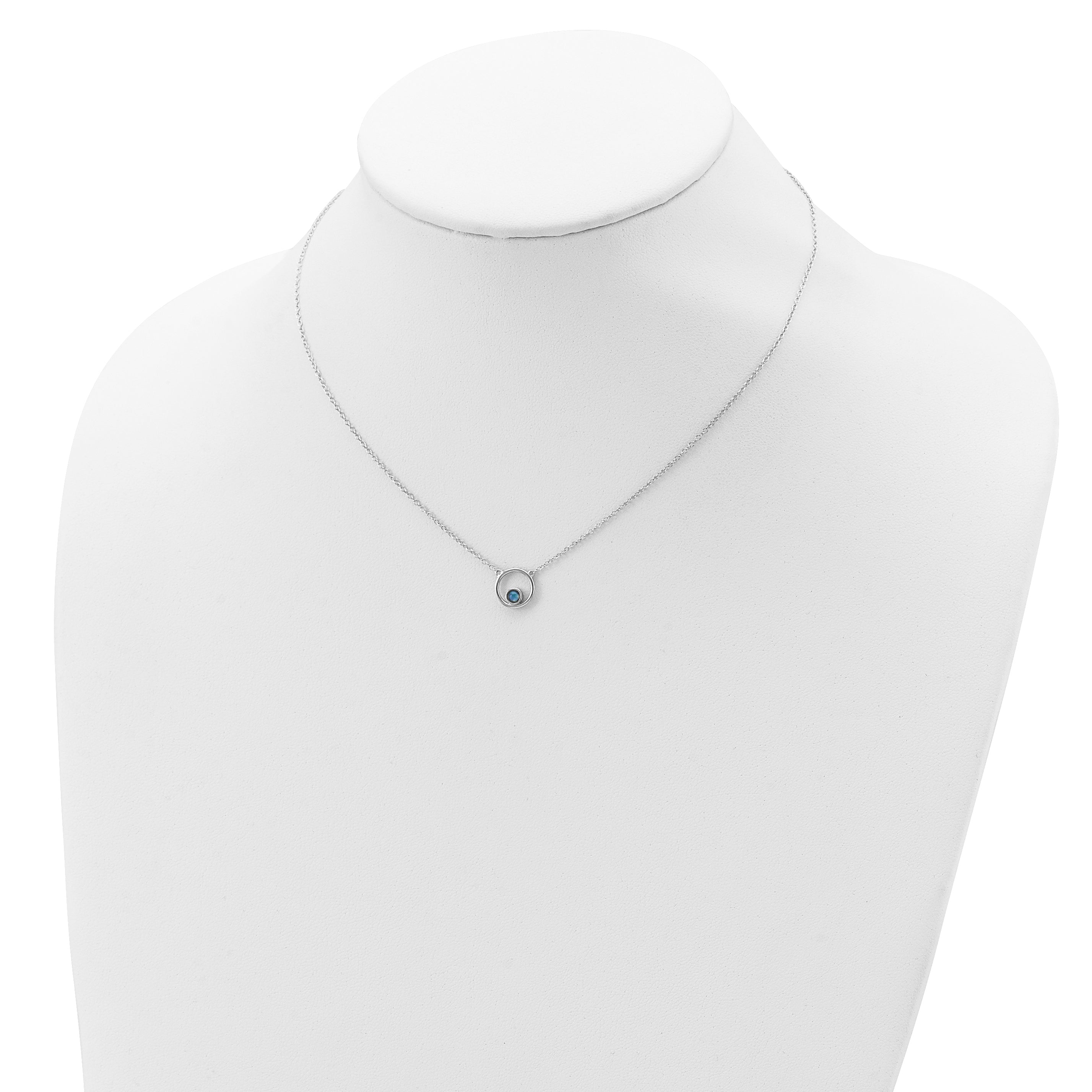 Sterling Silver Rhodium-plated Created Opal Circle With  2in ext. Necklace