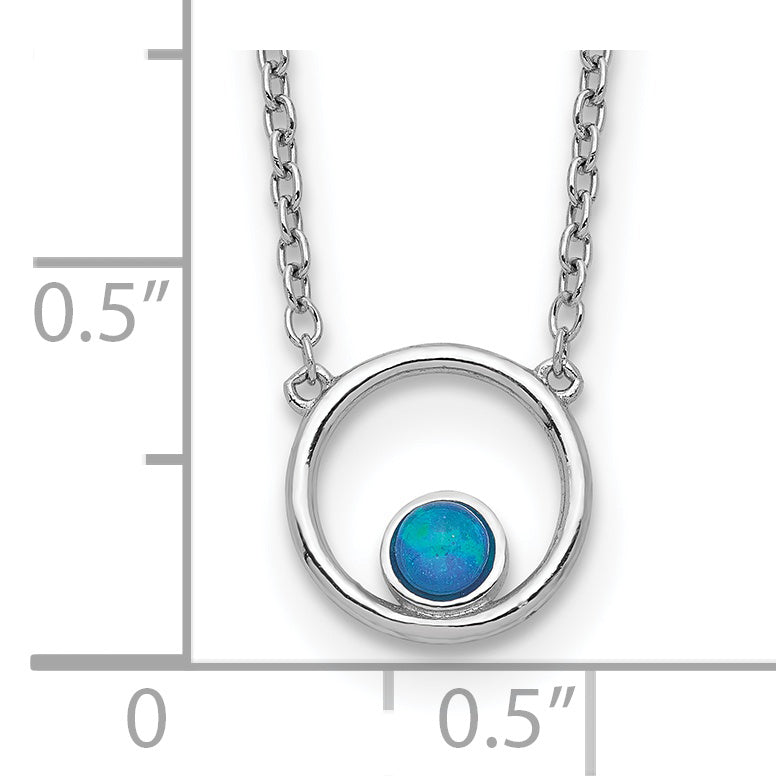Sterling Silver Rhodium-plated Created Opal Circle With  2in ext. Necklace