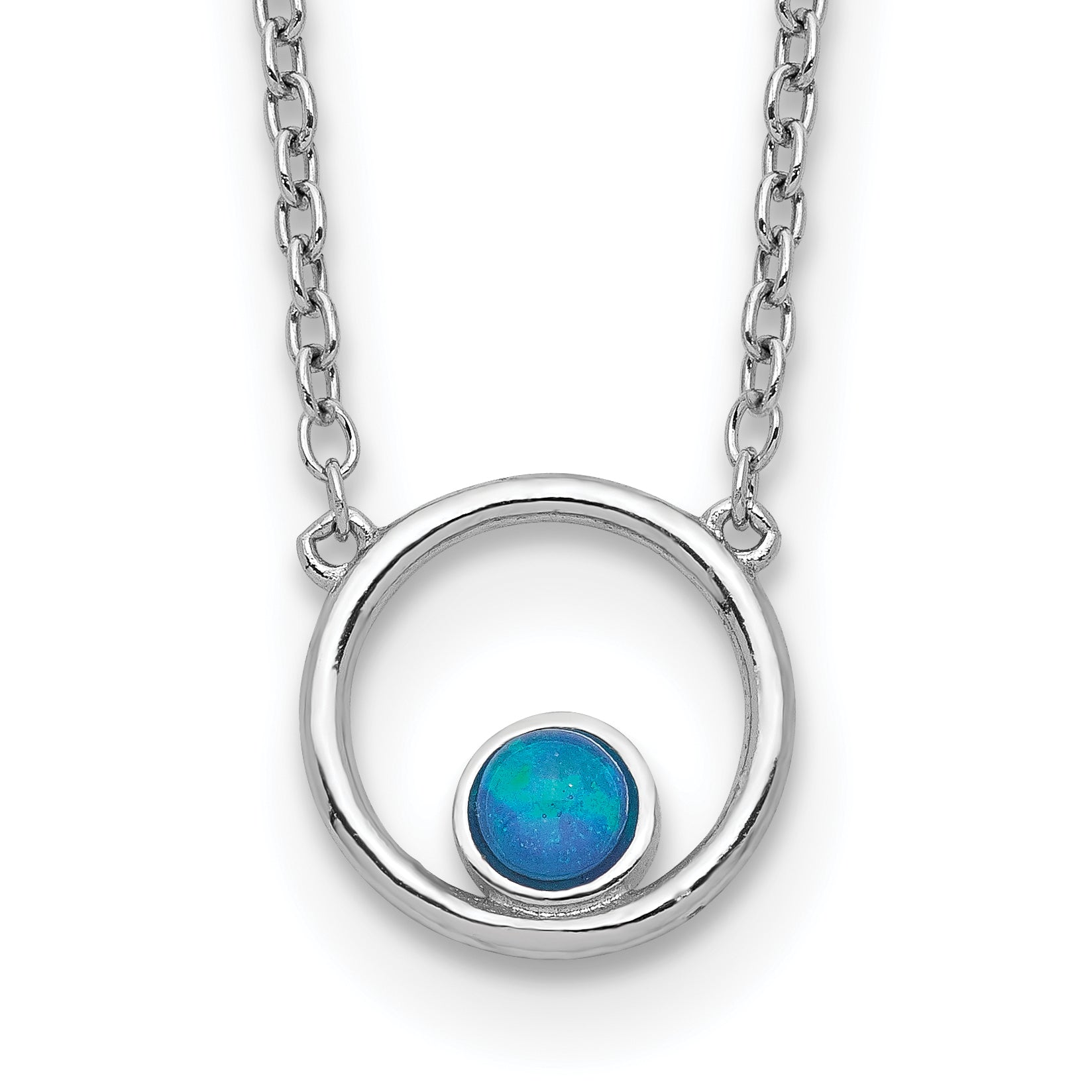 Sterling Silver Rhodium-plated Created Opal Circle With  2in ext. Necklace Main image