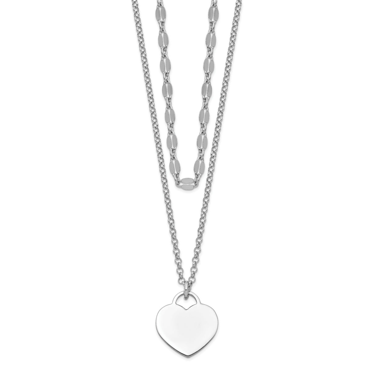 Sterling Silver RH-plated 2-Strand Heart With 4in ext Choker Necklace