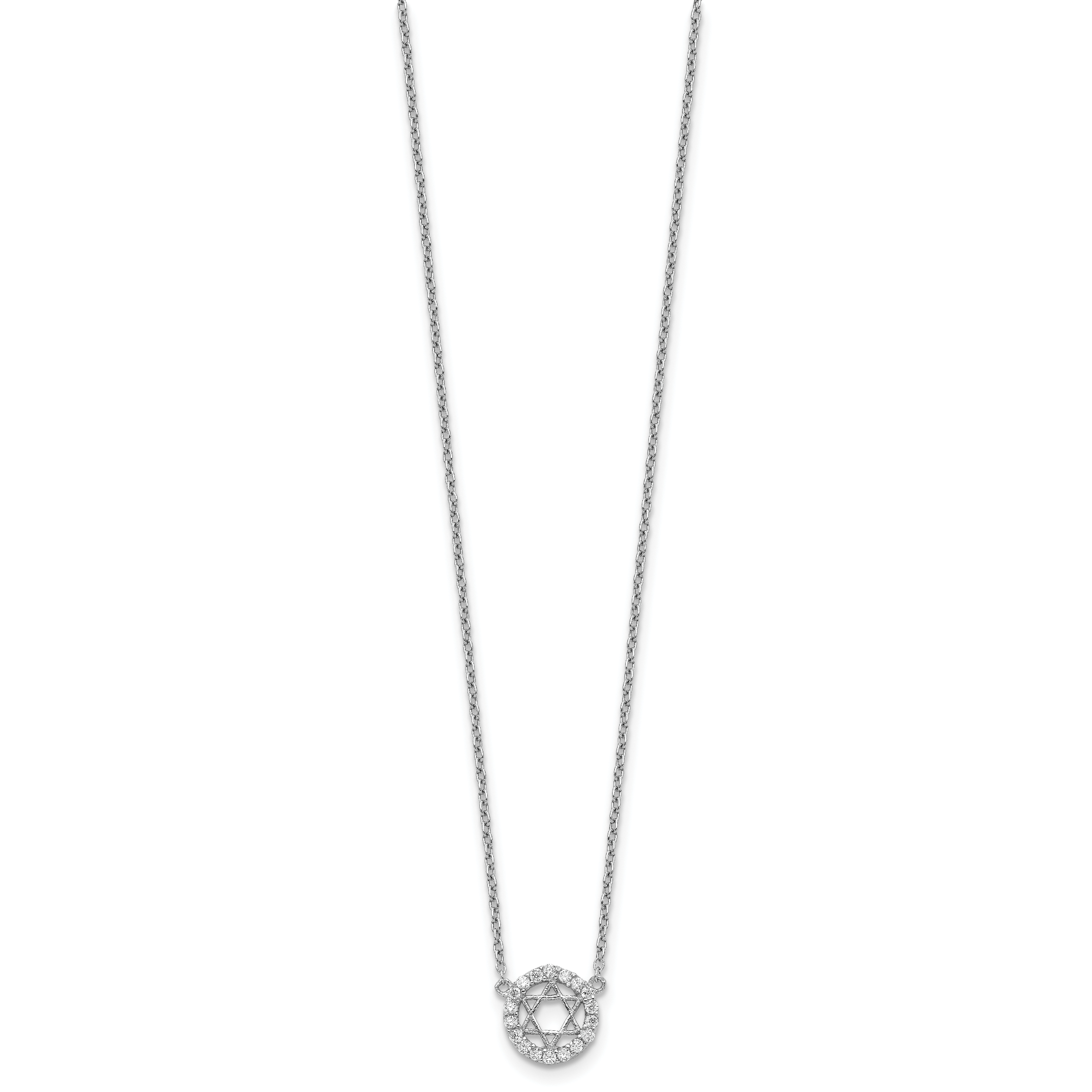 Sterling Silver Rhodium-plated CZ Star of David With  2in ext. Necklace Secondary image