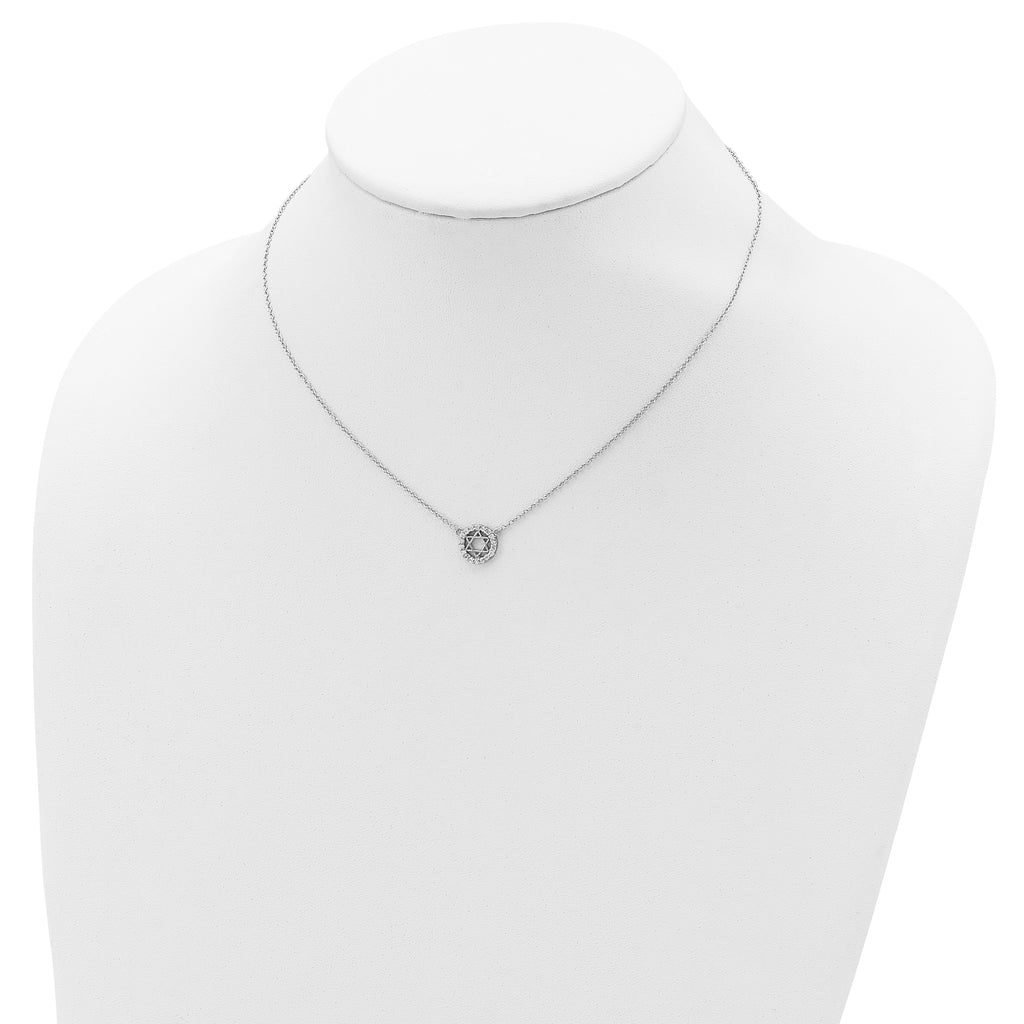 Sterling Silver Rhodium-plated CZ Star of David With  2in ext. Necklace
