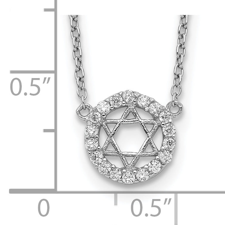 Sterling Silver Rhodium-plated CZ Star of David With  2in ext. Necklace
