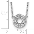 Sterling Silver Rhodium-plated CZ Star of David With  2in ext. Necklace