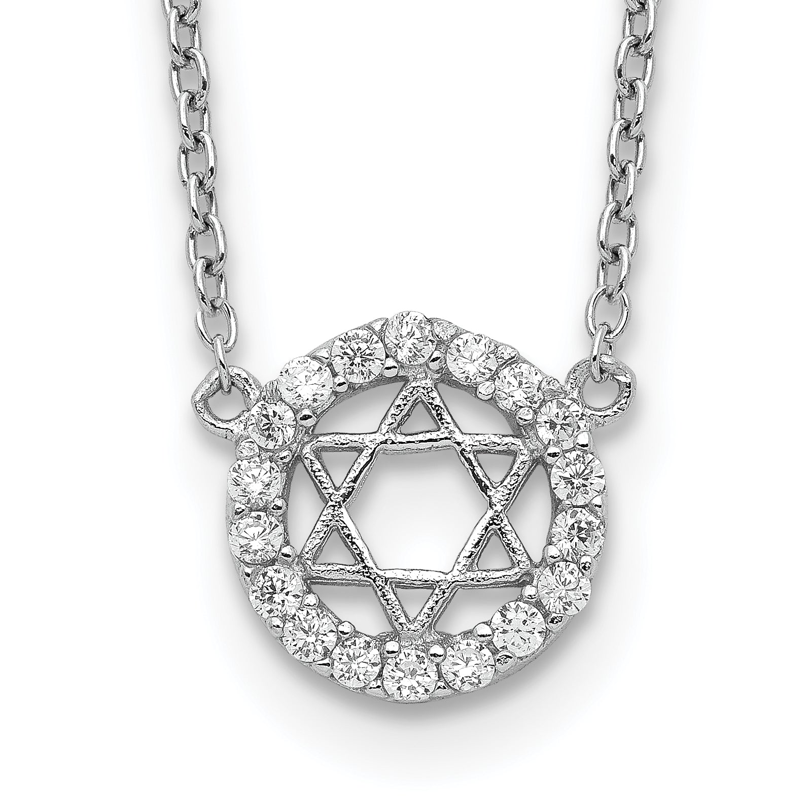 Sterling Silver Rhodium-plated CZ Star of David With  2in ext. Necklace Main image