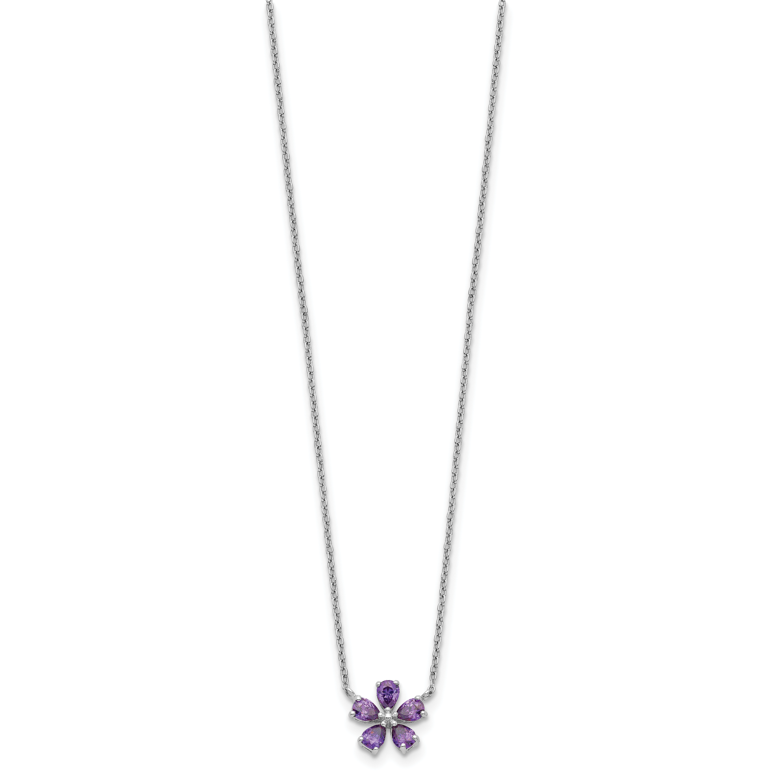 Sterling Silver Purple CZ Flower Necklace Secondary image