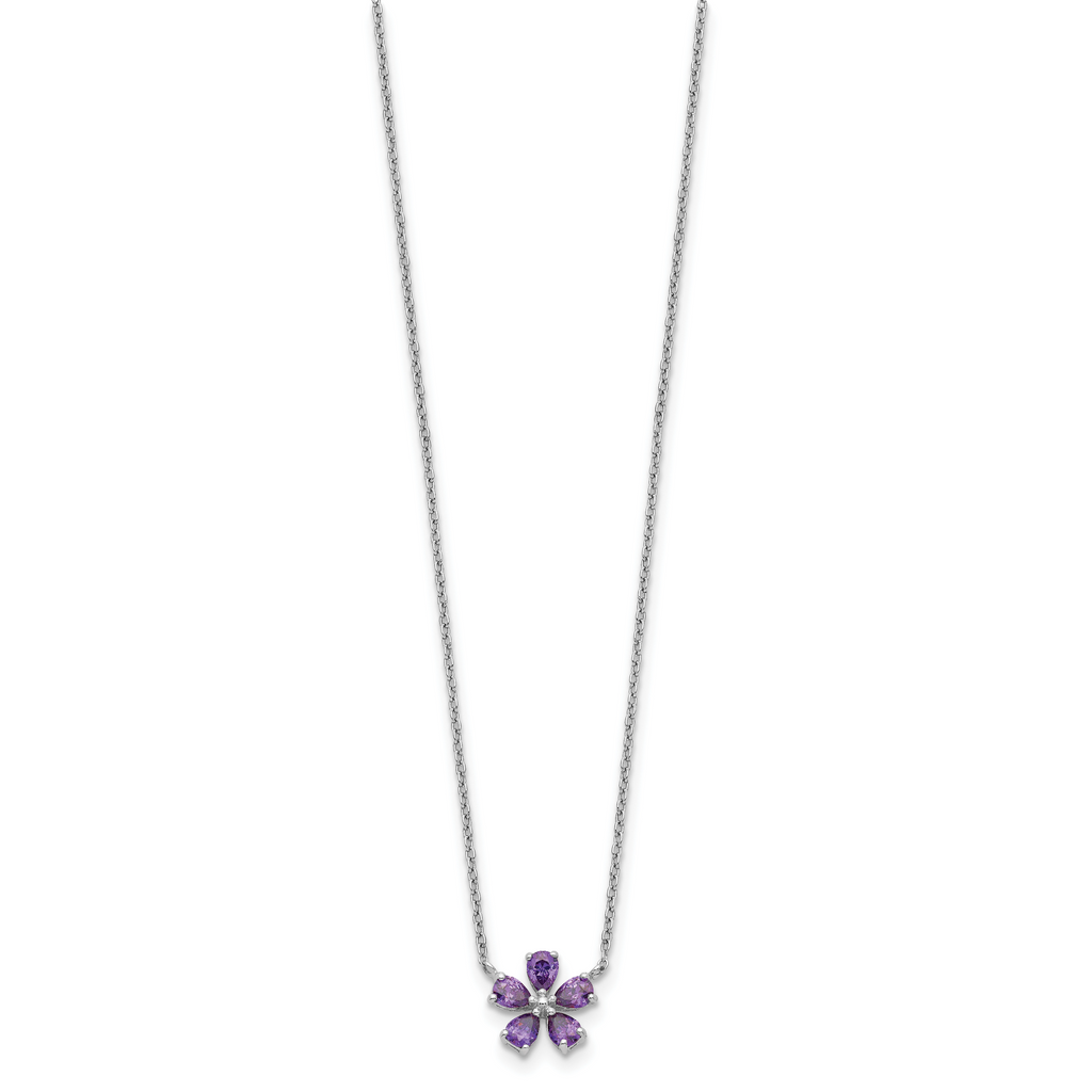Sterling Silver Purple CZ Flower Necklace