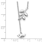 Sterling Silver Rhodium-plated Leaf and Bird With  2in ext. Necklace