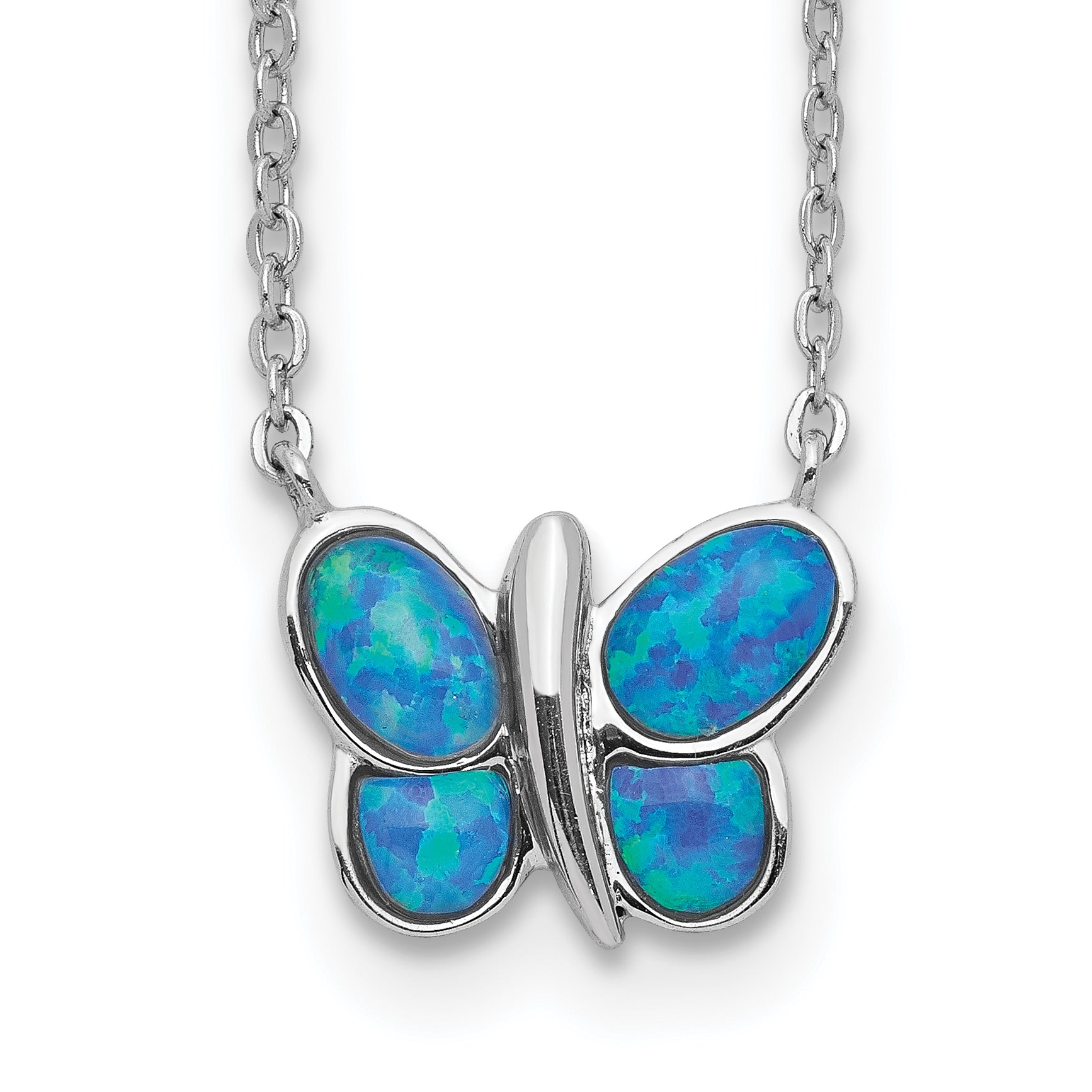 Sterling Silver Rhodium plated Created Opal Butterfly Inlay Necklace Main image
