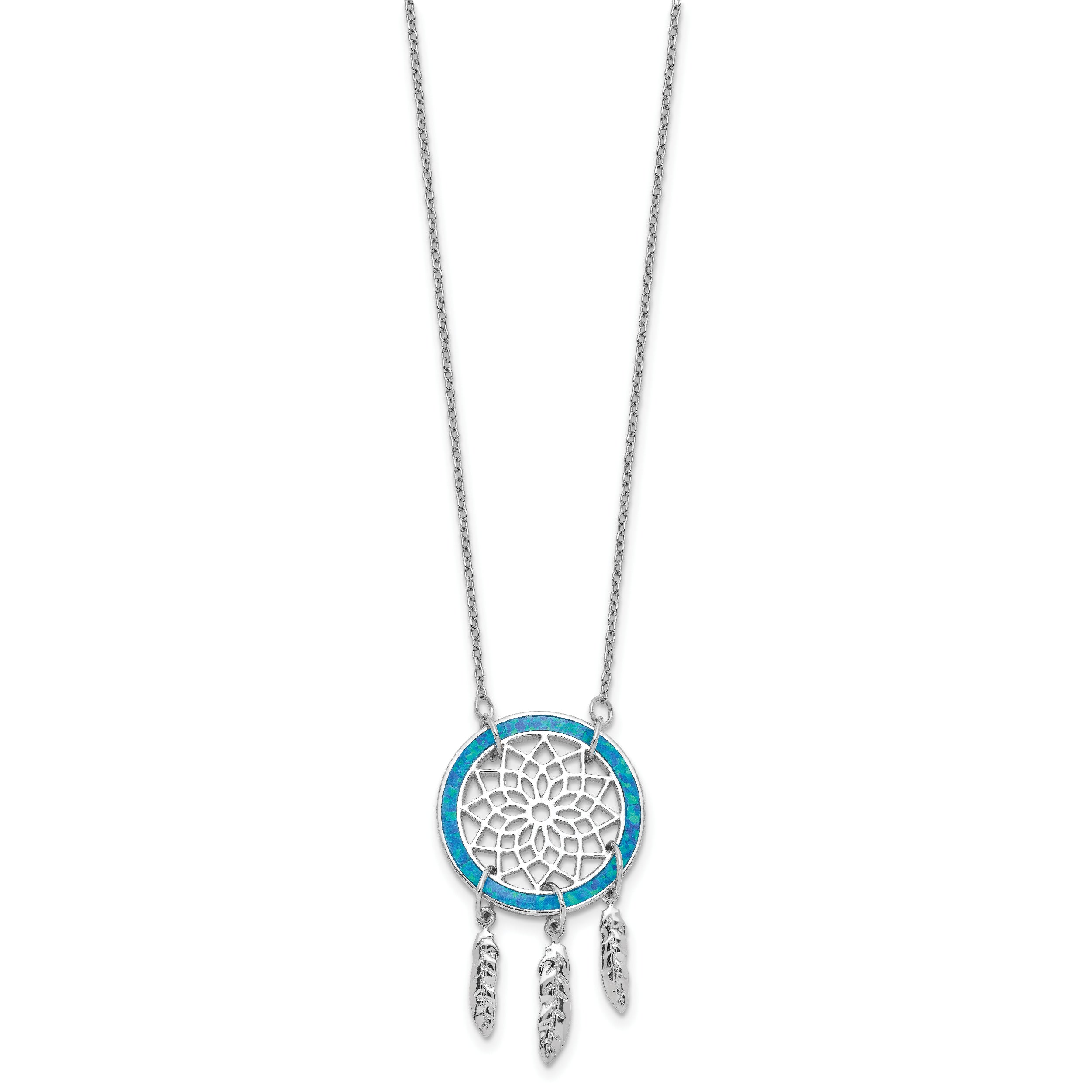 Sterling Silver Rhod-pltd Created Opal Dreamcatcher With 2in ext Necklace