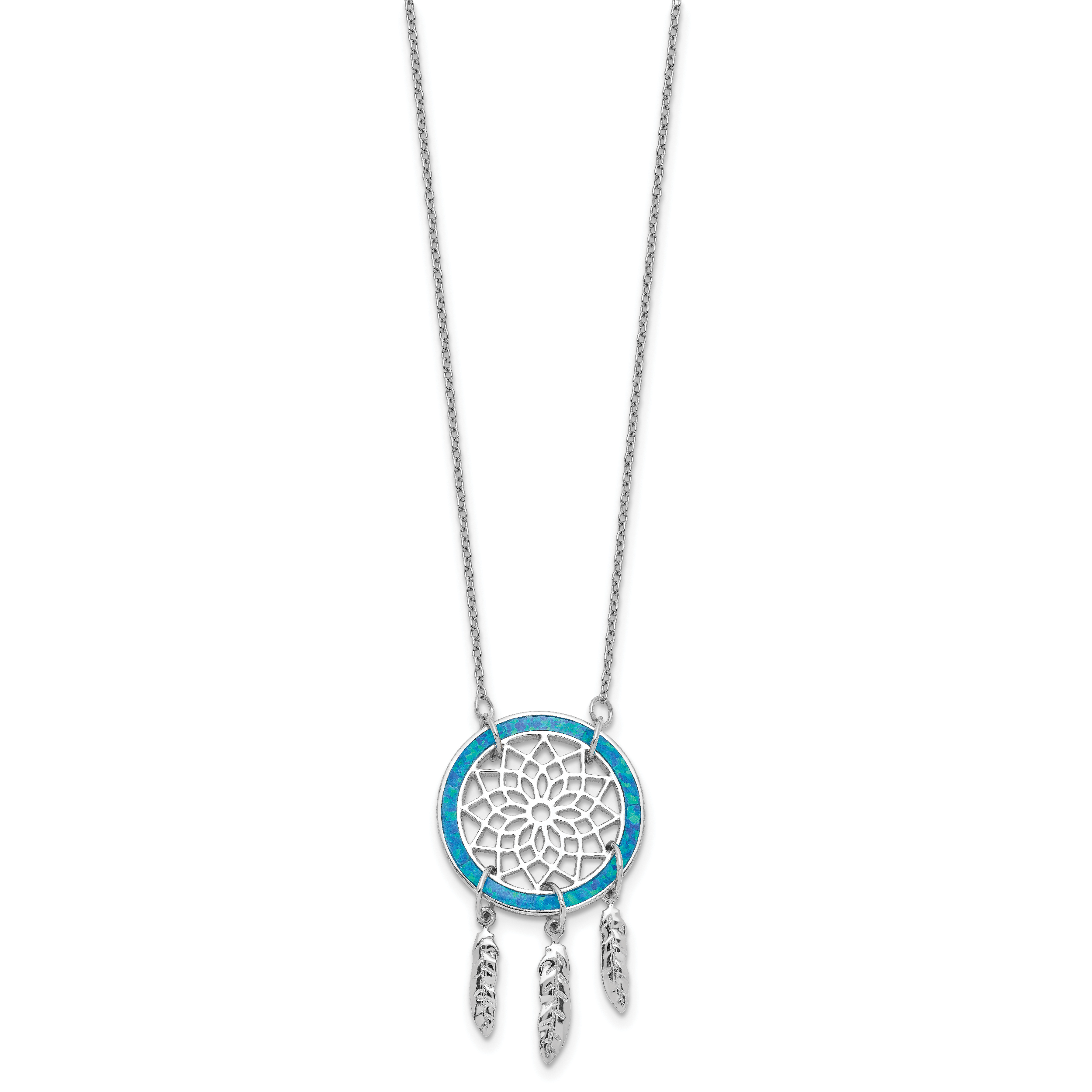 Sterling Silver Rhod-pltd Created Opal Dreamcatcher With 2in ext Necklace Secondary image