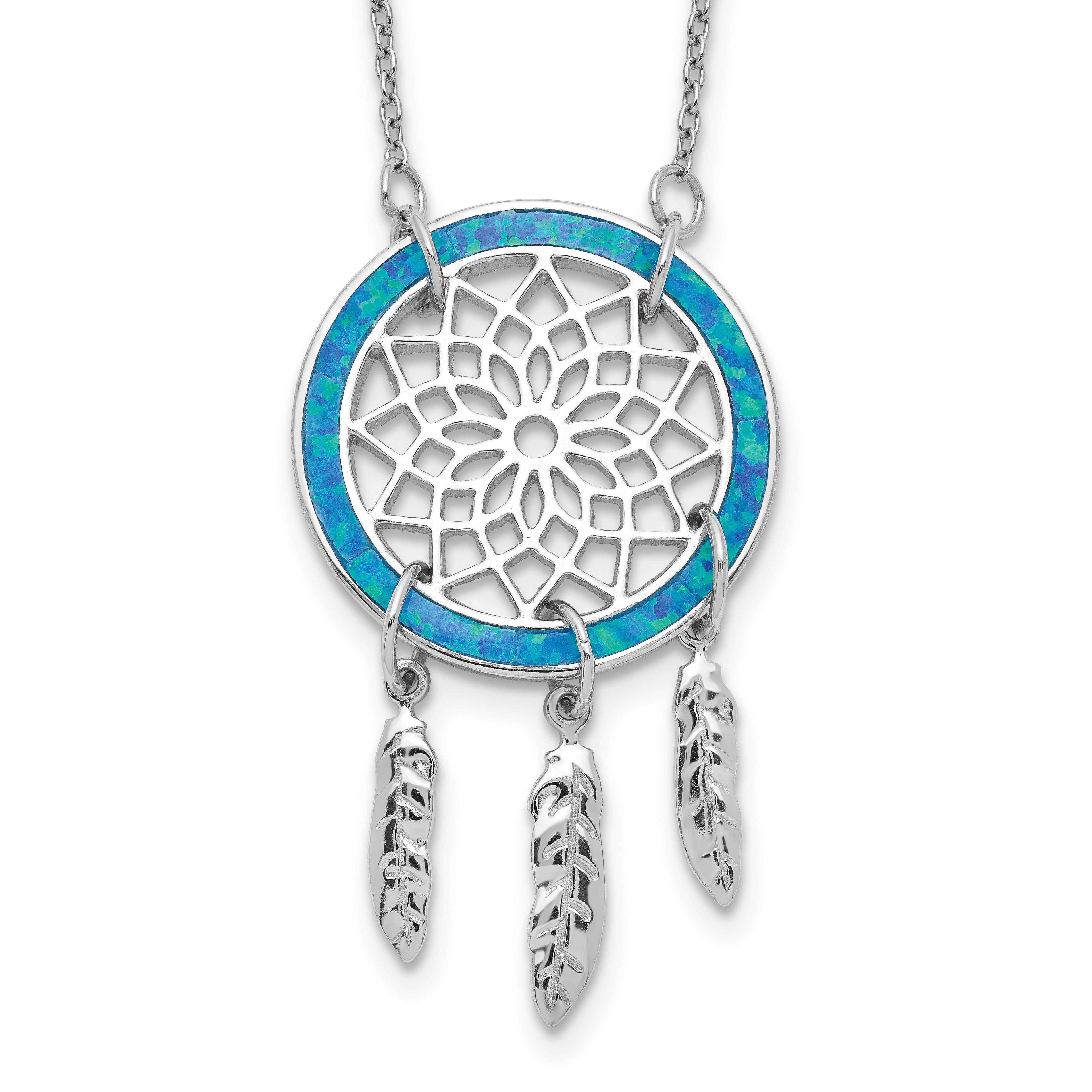 Sterling Silver Rhod-pltd Created Opal Dreamcatcher With 2in ext Necklace Main image