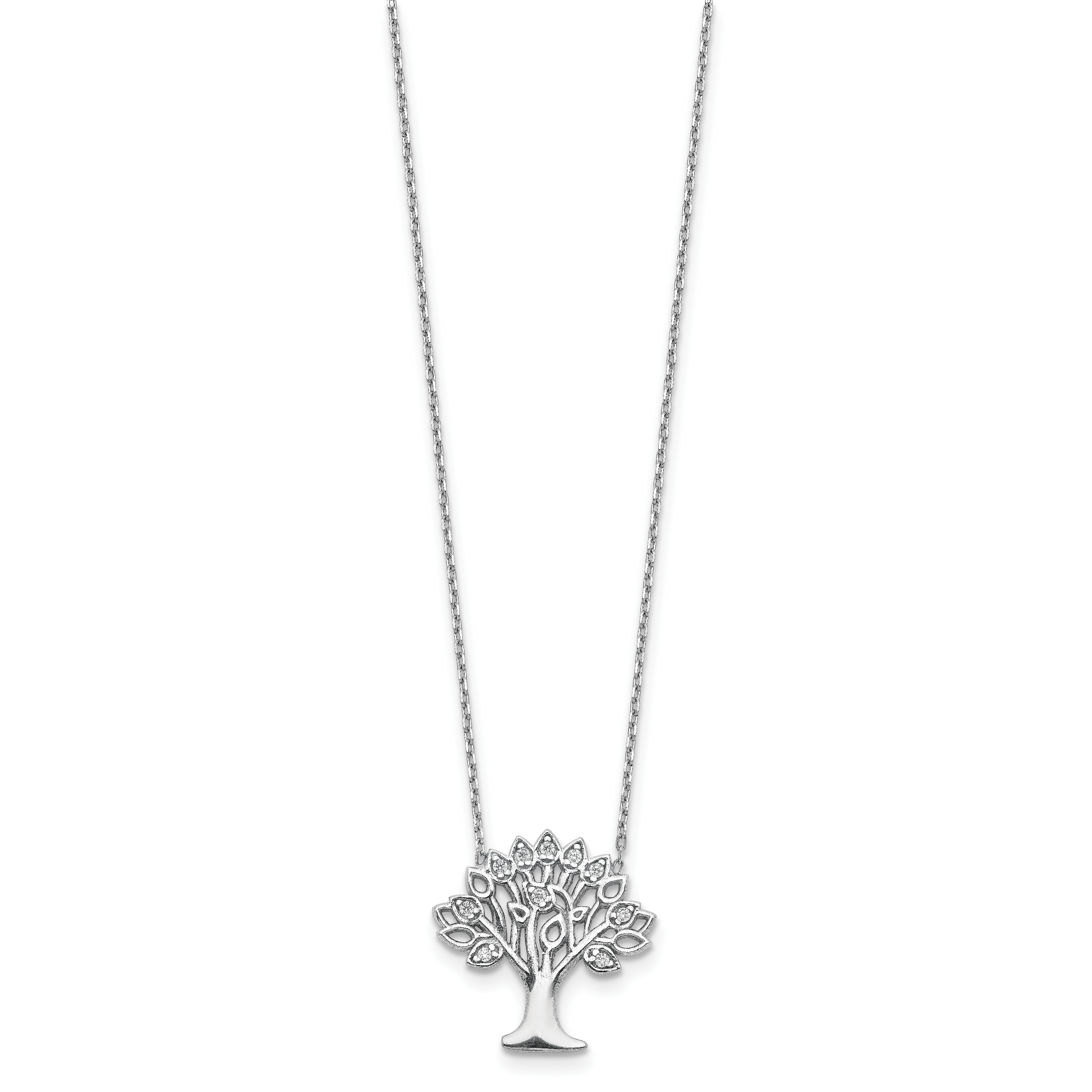 Sterling Silver Rhodium-plated CZ Tree With  2in ext. Necklace