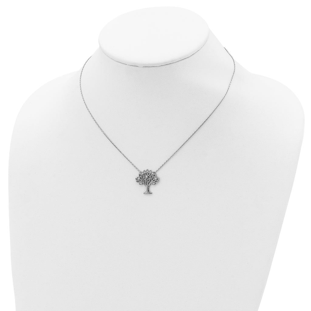 Sterling Silver Rhodium-plated CZ Tree With  2in ext. Necklace