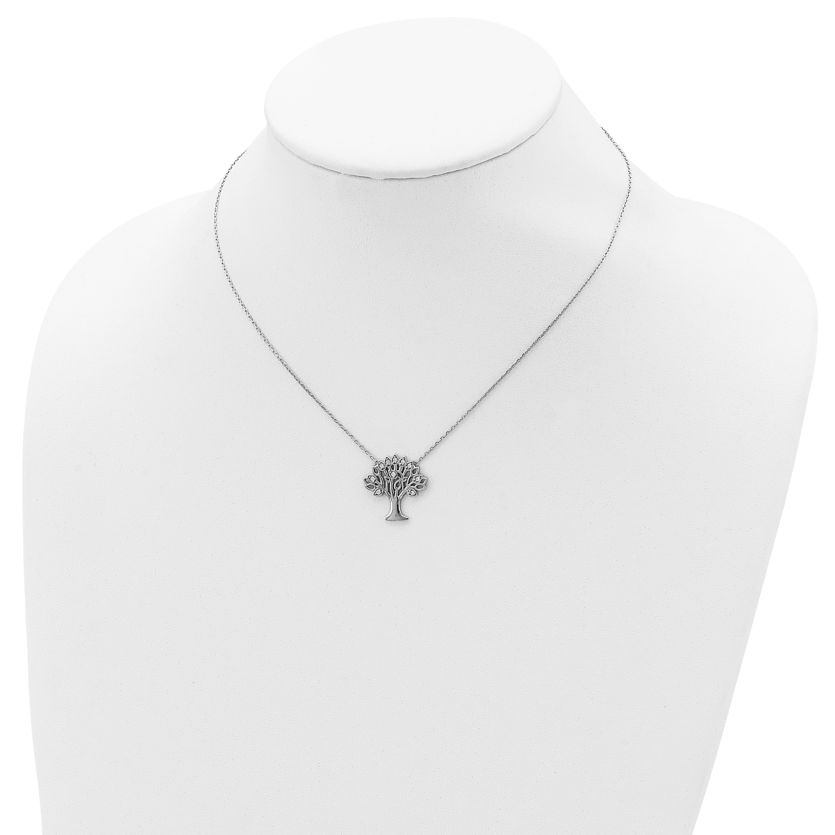 Sterling Silver Rhodium-plated CZ Tree With  2in ext. Necklace