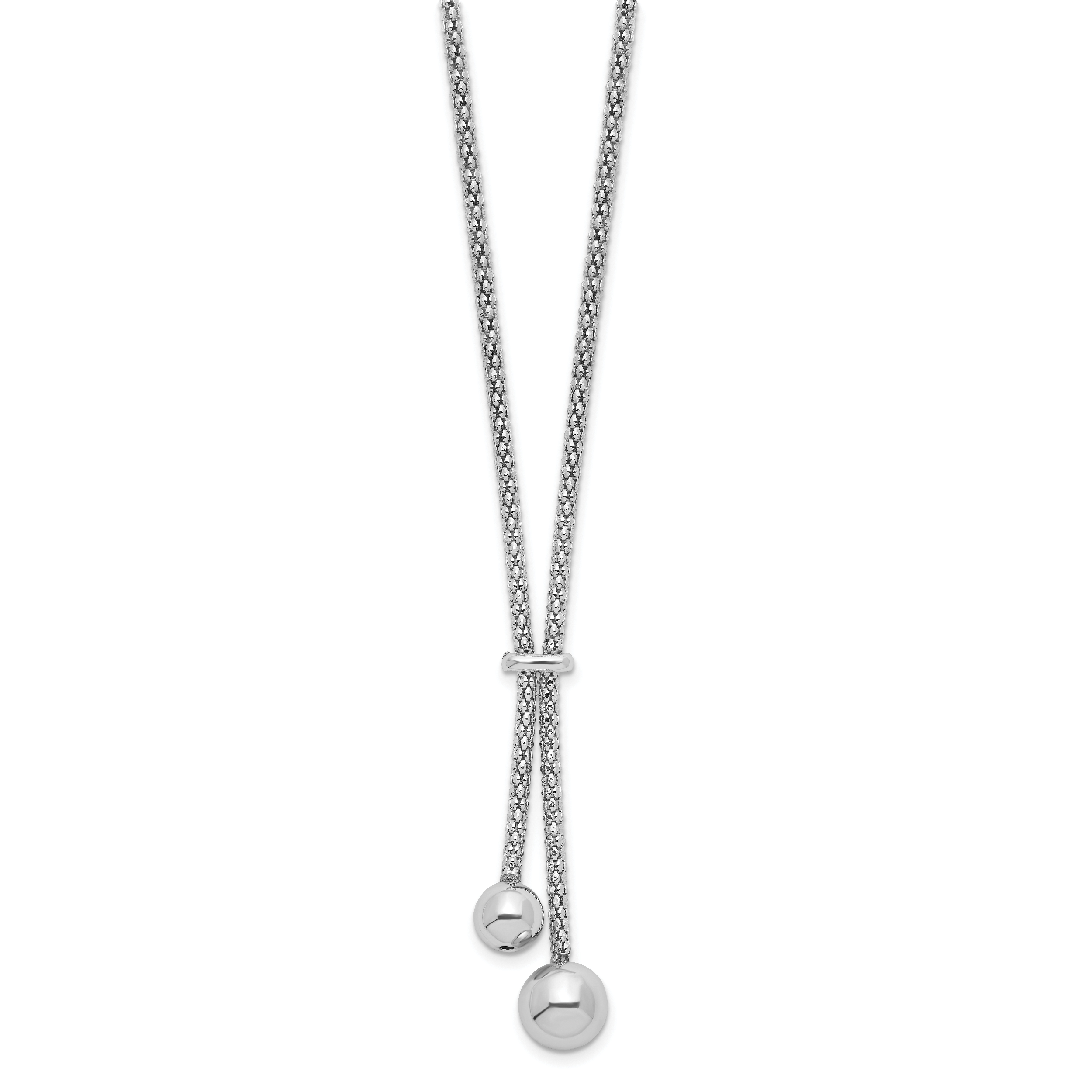 Sterling Silver Rhodium-plated D/C With 1.5in ext. 2-Bead Y-Necklace Secondary image