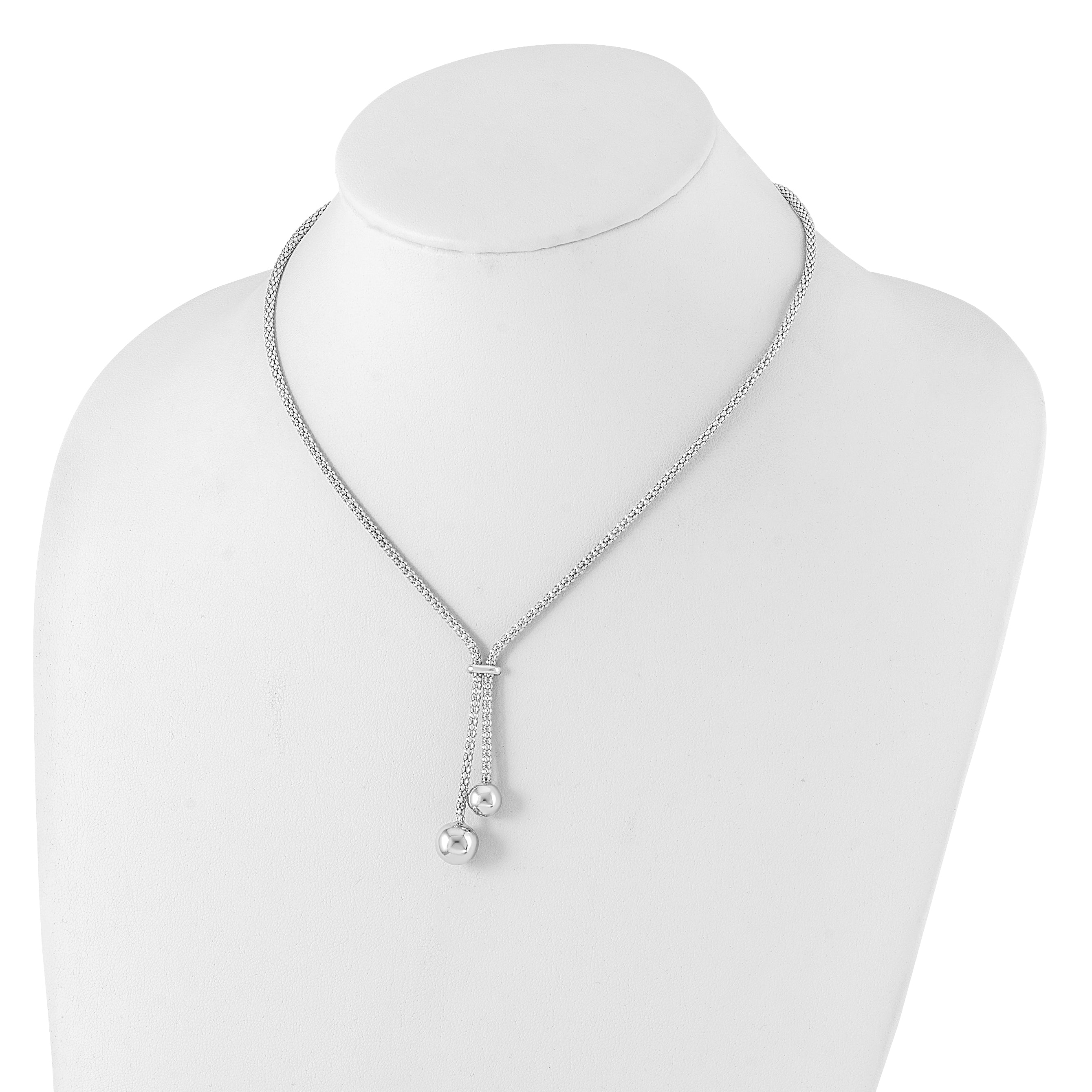 Sterling Silver Rhodium-plated D/C With 1.5in ext. 2-Bead Y-Necklace