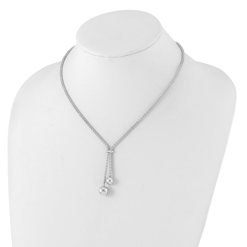 Sterling Silver Rhodium-plated D/C With 1.5in ext. 2-Bead Y-Necklace