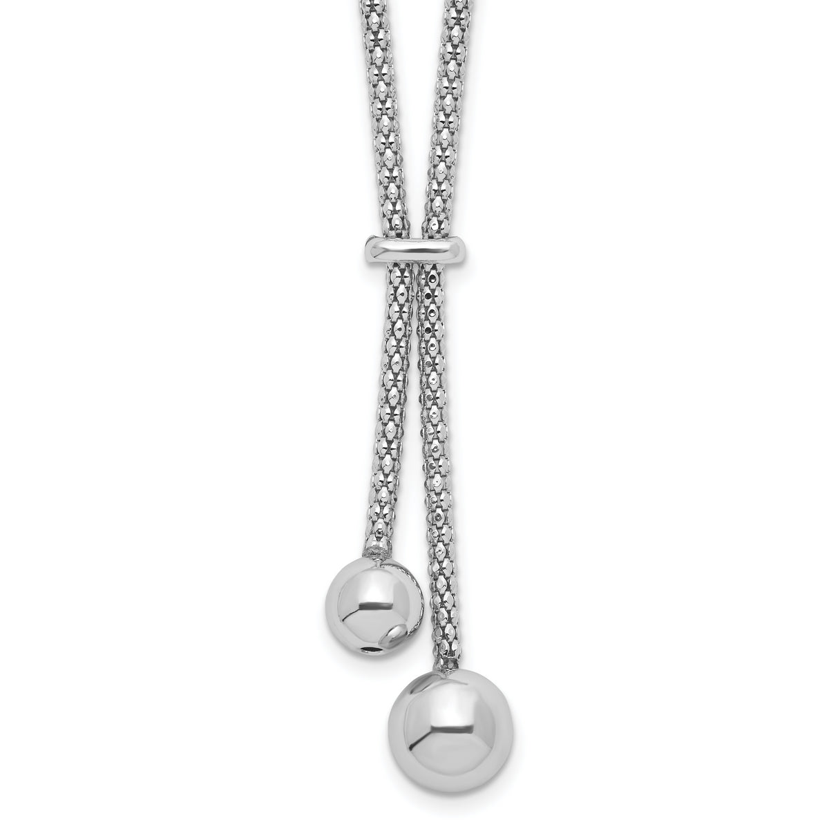 Sterling Silver Rhodium-plated D/C With 1.5in ext. 2-Bead Y-Necklace