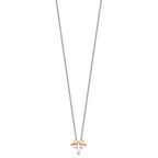 Sterling Silver Rose and Gold-tone 3-Cross With  2in ext. Necklace