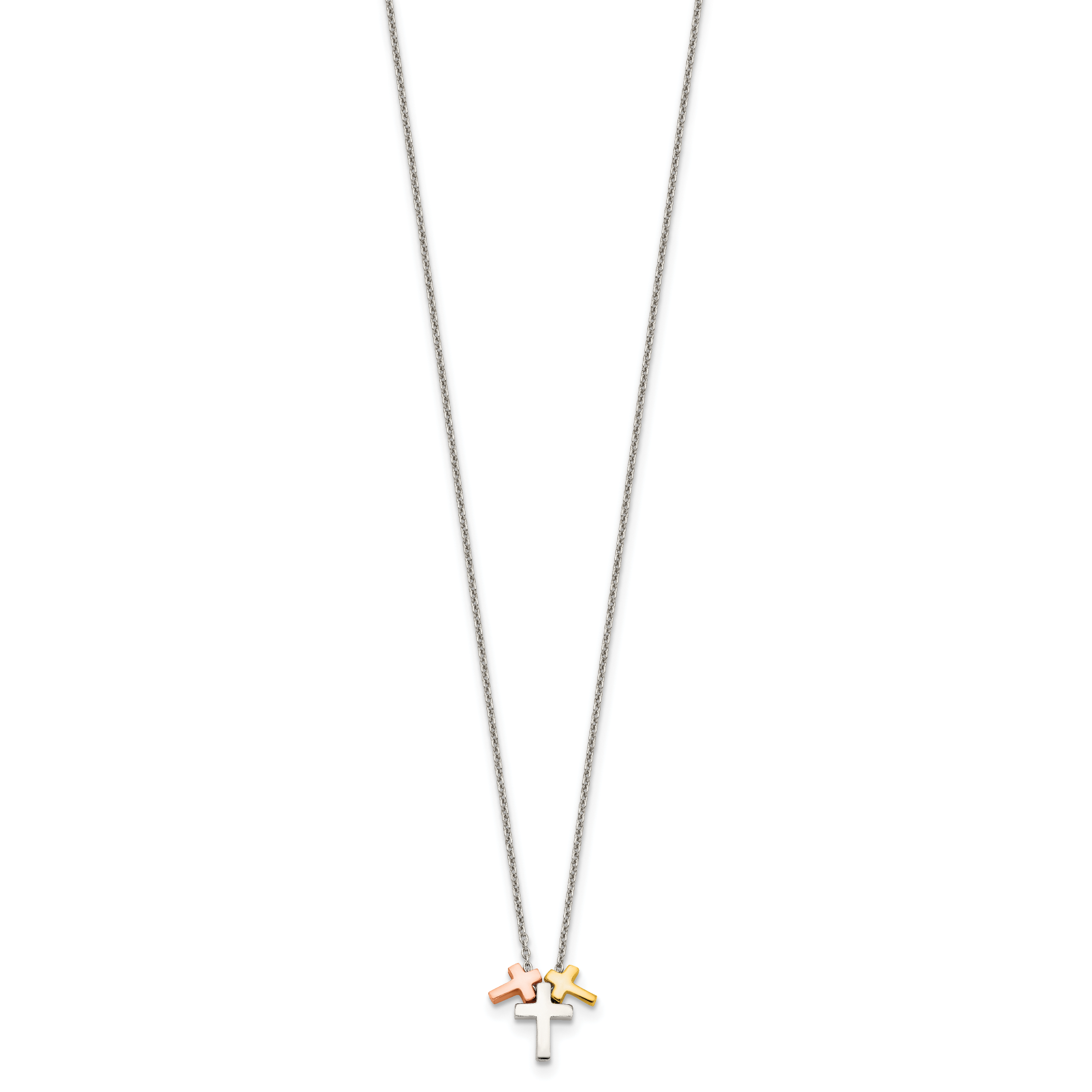 Sterling Silver Rose and Gold-tone 3-Cross With  2in ext. Necklace