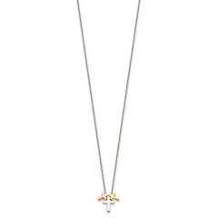 Sterling Silver Rose and Gold-tone 3-Cross With  2in ext. Necklace