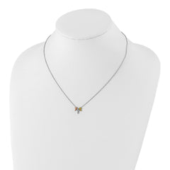 Sterling Silver Rose and Gold-tone 3-Cross With  2in ext. Necklace