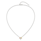 Sterling Silver Rose and Gold-tone 3-Cross With  2in ext. Necklace