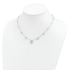Sterling Silver RH-plated CZ Miraculous Medal With 1.5in ext. Necklace