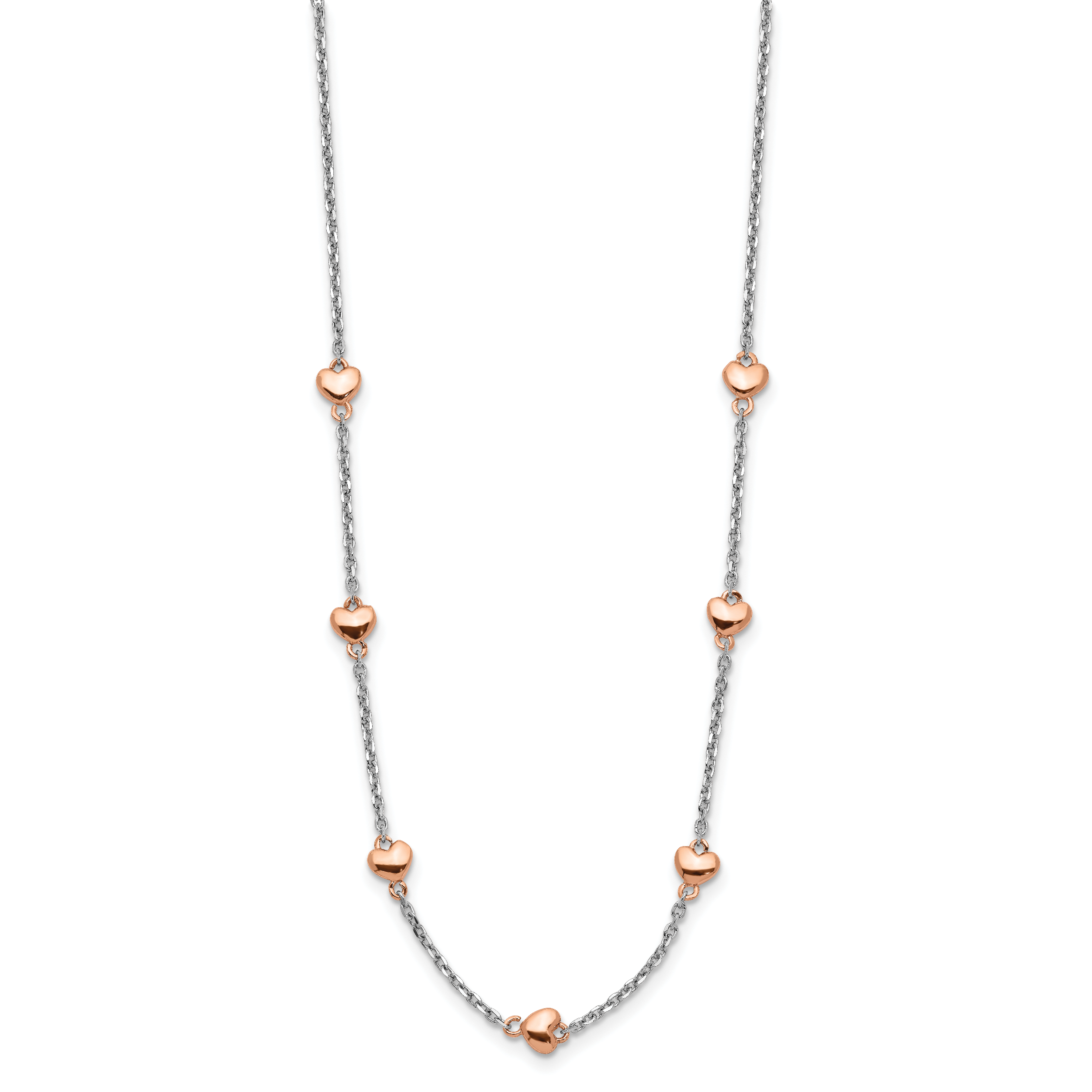 Sterling Silver RH-plated Rose gold-pltd 7-Heart 1.5in ext. Necklace Secondary image