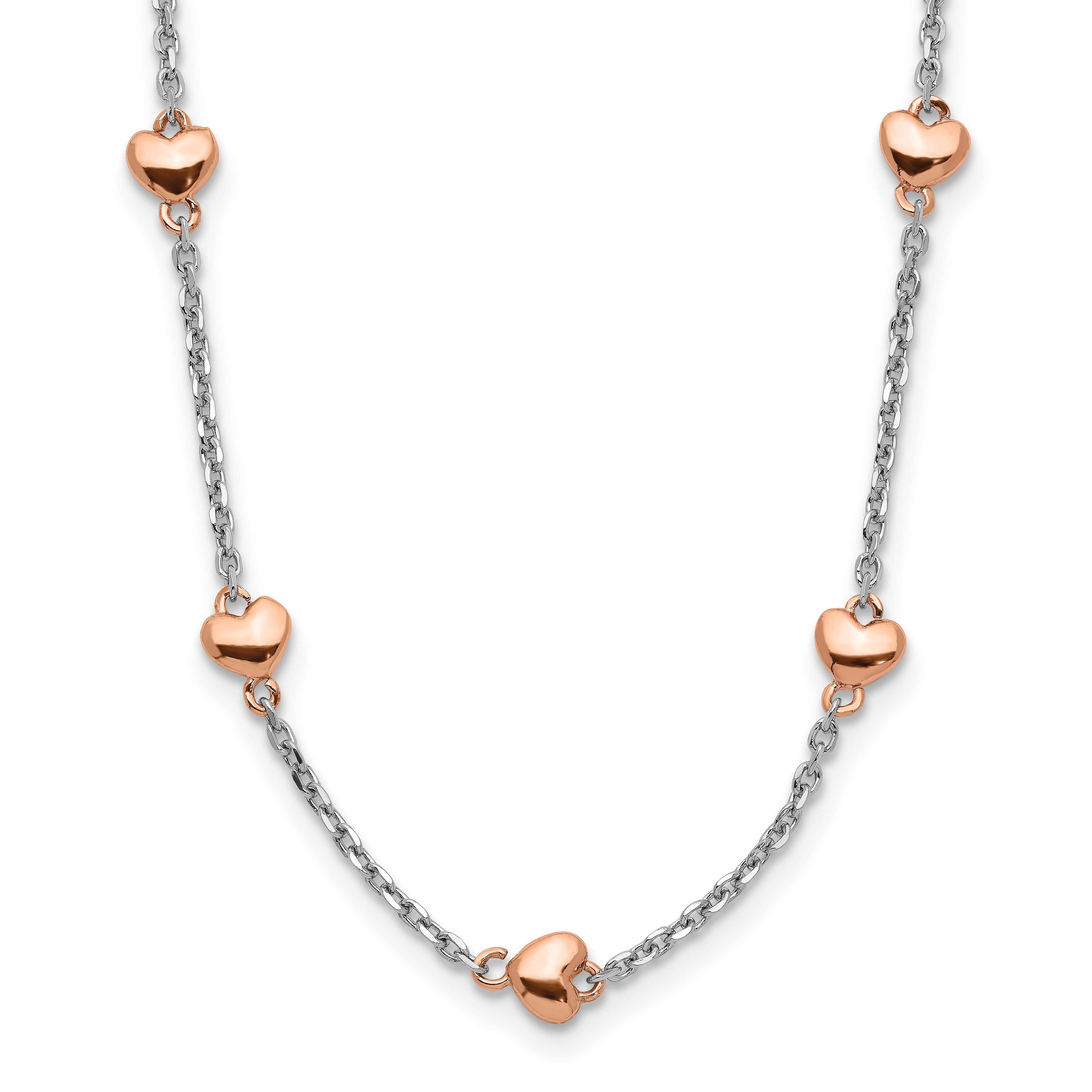 Sterling Silver RH-plated Rose gold-pltd 7-Heart 1.5in ext. Necklace Main image