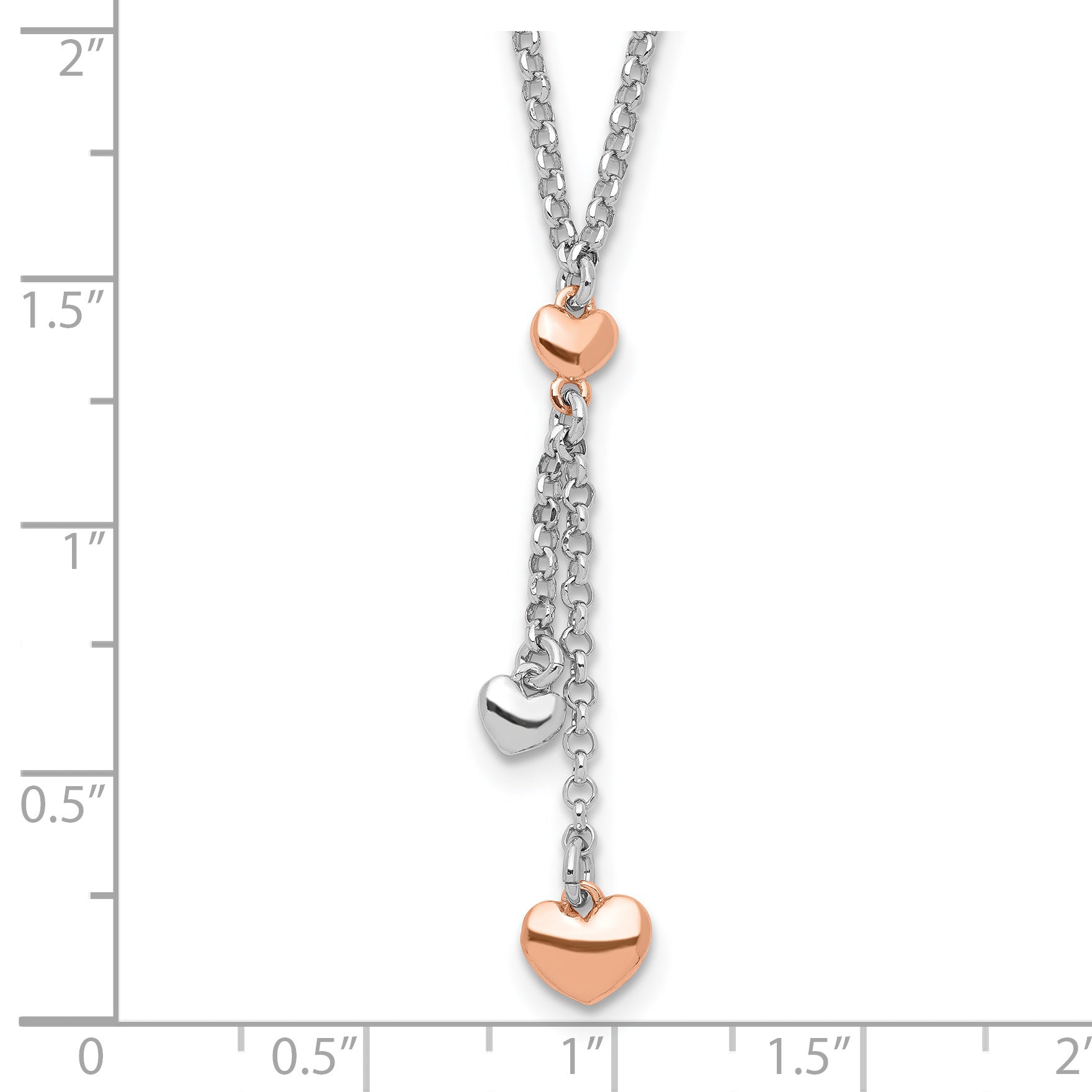 Sterling Silver RH-plated Rose gold-plated Heart 1.5in ext.Necklace
