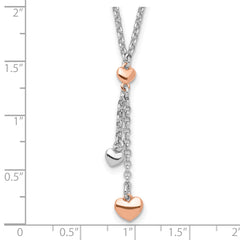 Sterling Silver RH-plated Rose gold-plated Heart 1.5in ext.Necklace