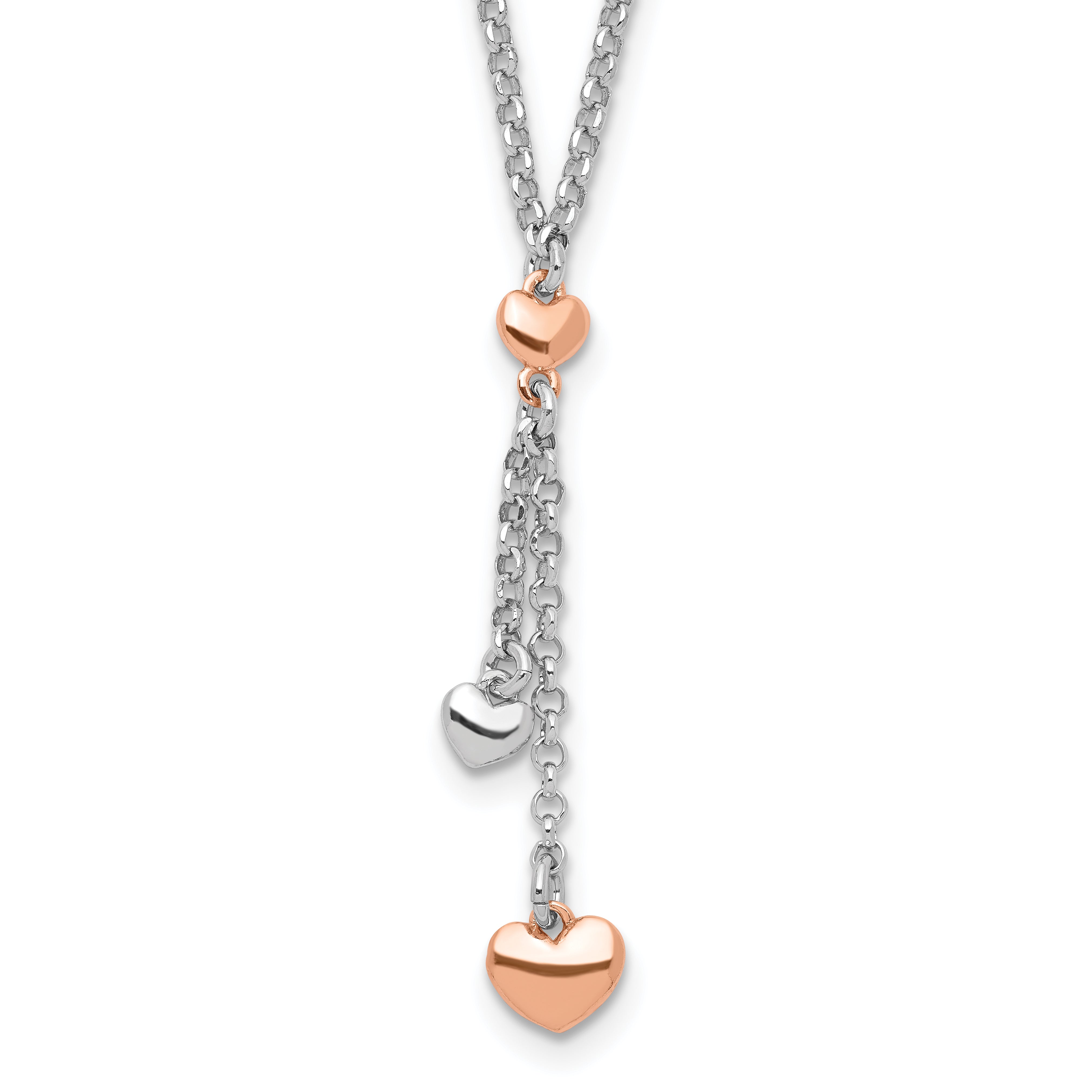 Sterling Silver RH-plated Rose gold-plated Heart 1.5in ext.Necklace Main image