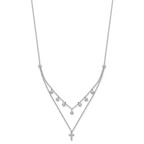 Sterling Silver Rhodium-plated CZ Cross With  2in ext. Necklace