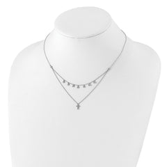 Sterling Silver Rhodium-plated CZ Cross With  2in ext. Necklace