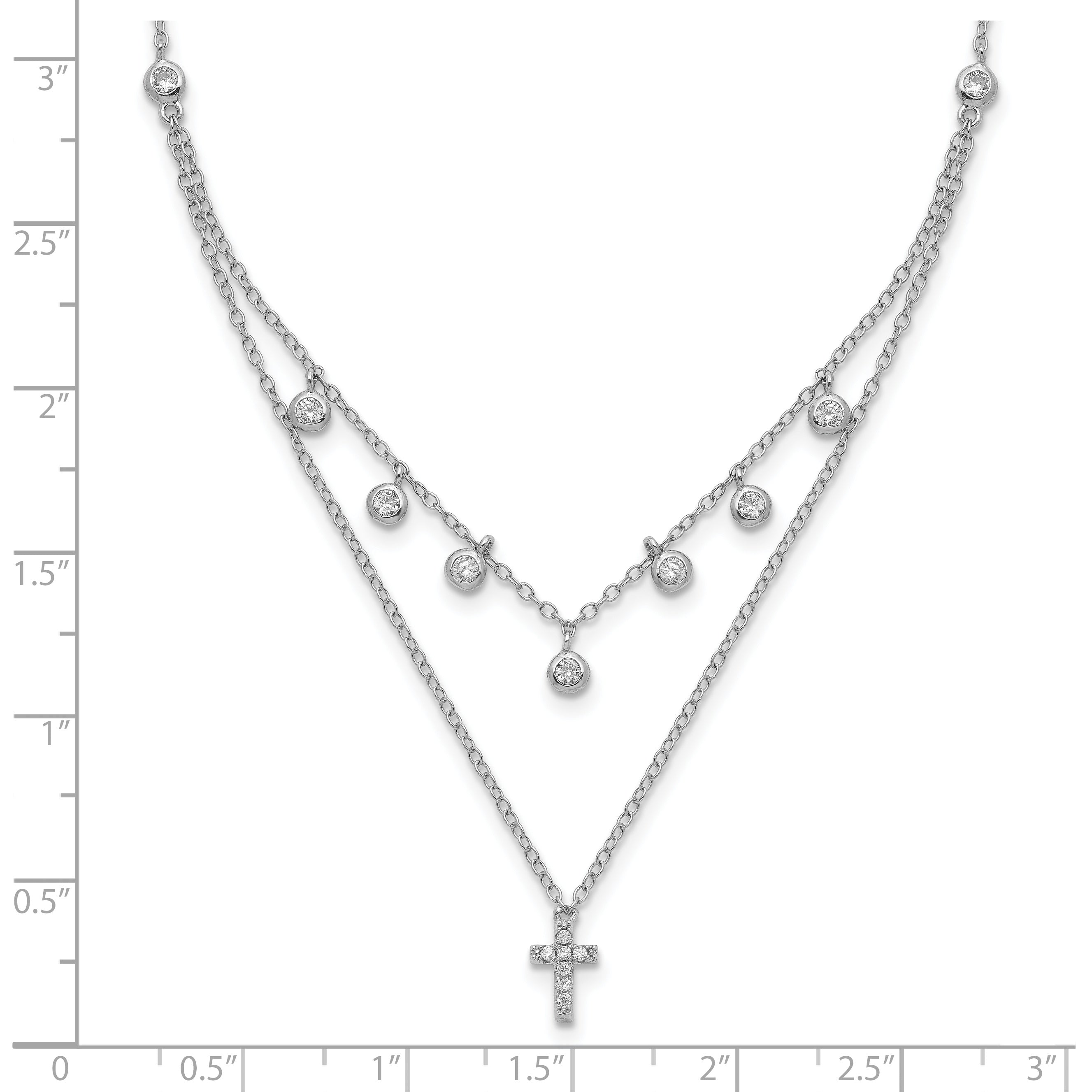 Sterling Silver Rhodium-plated CZ Cross With  2in ext. Necklace